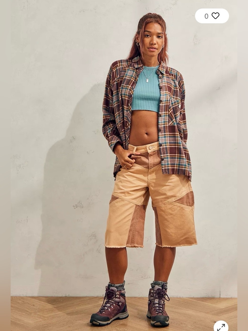 BDG Tan Patchwork Skater Girl Knee-Length Bermudas